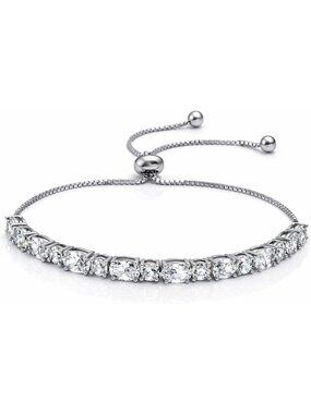 Adjustable 925 Sterling Silver Bolo Bracelet | Beaded Tennis Bracelet for Women